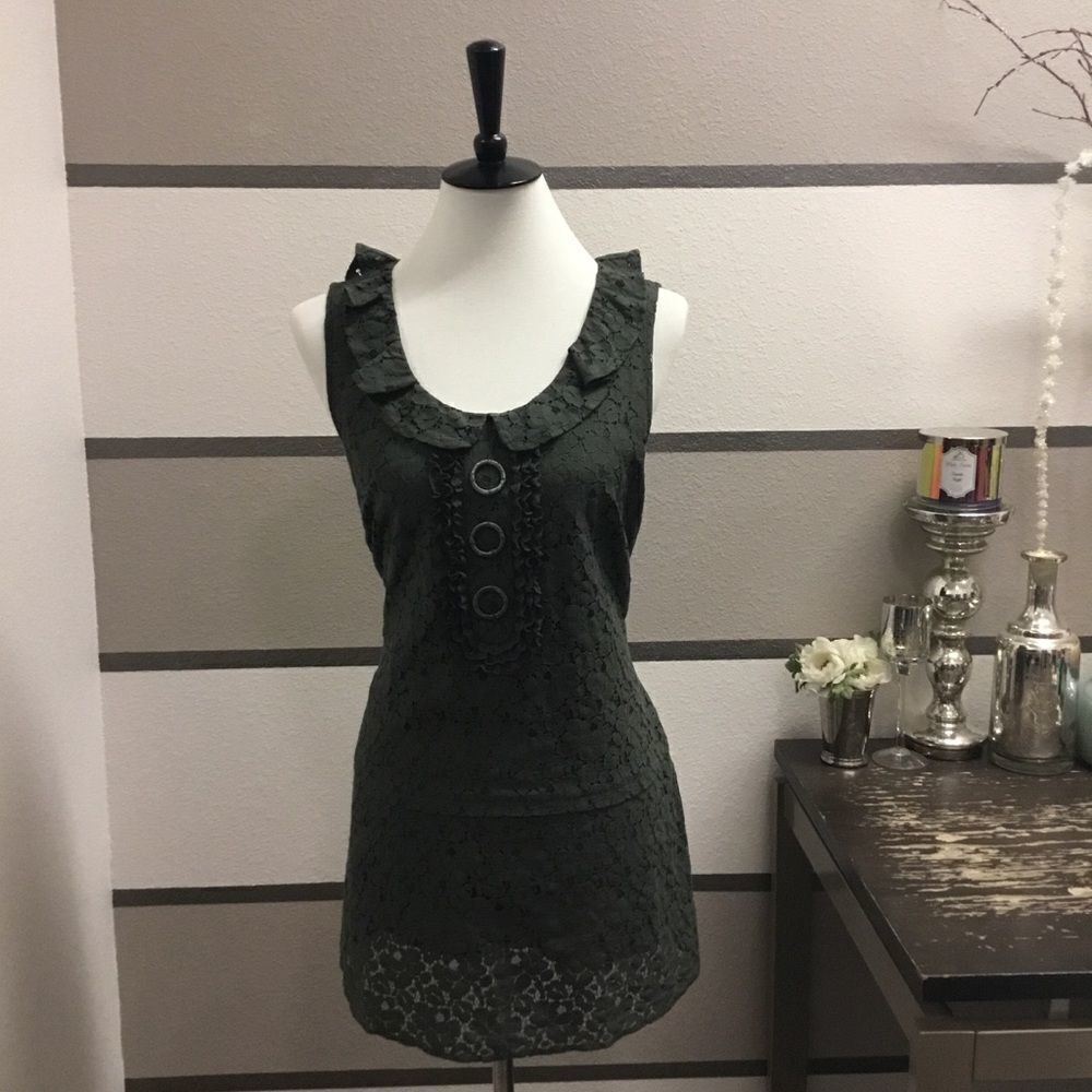 Sanctuary Gray Lace Blouse with Button Accents